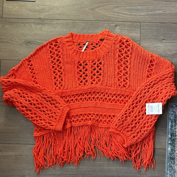 Free People Sweaters - Free People Vibrant Orange Fringe Sweater